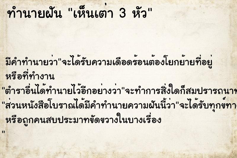 ทำนายฝันทำนายฝันเห็นเต่า3หัว